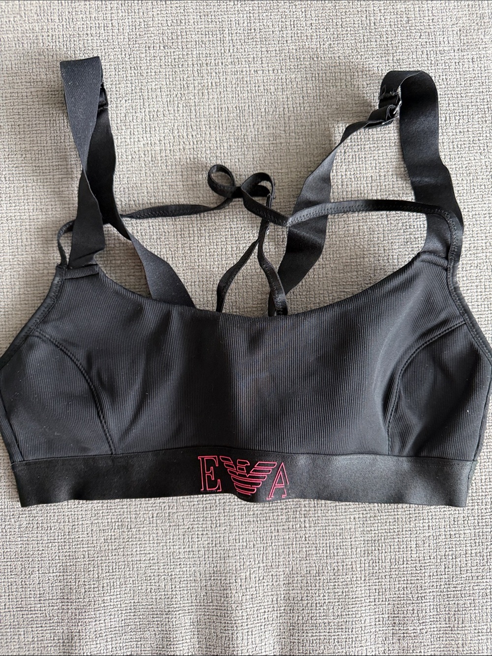 Emporio Armani Black Sports Bralette with Pink Logo Size M